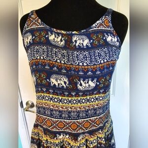Derek Heart Blue Elephant Pattern Sleeveless Dress Women's Size S